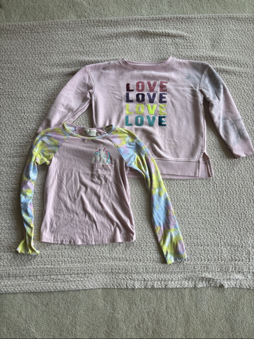 Kids' Pink 'Love' Pullover Sweatshirt and long sleeve unicorn tshirt